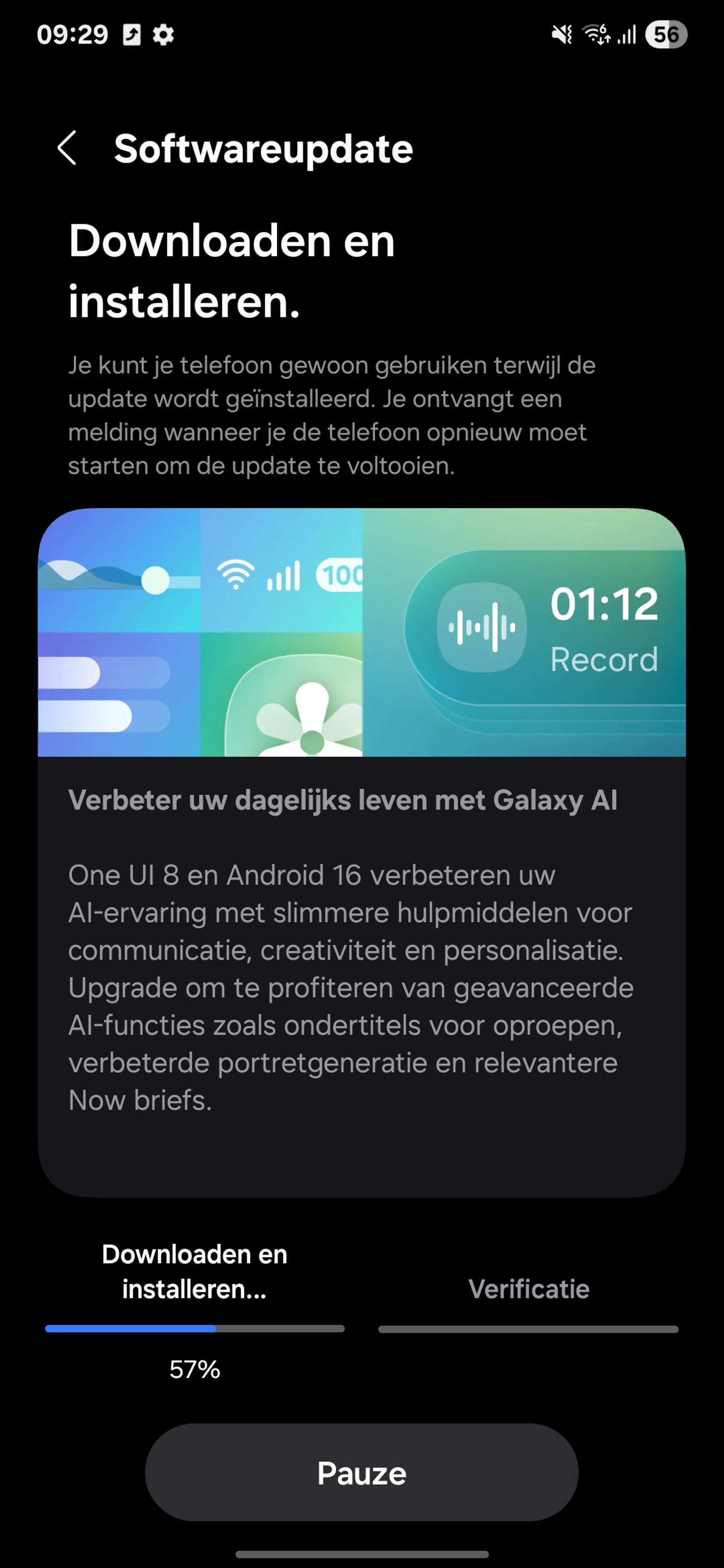 Screenshot van de One UI 8 update op de Samsung Galaxy S25 Ultra
